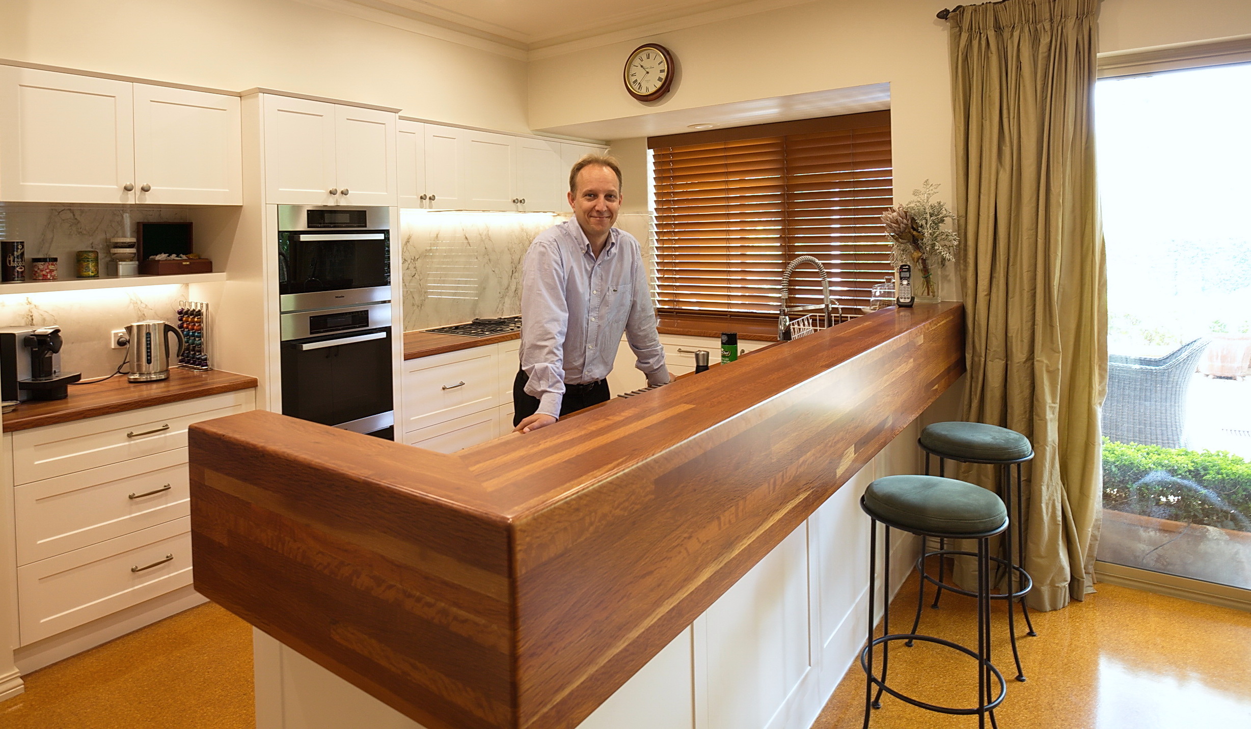 Francois in kitchen with solid jarrah counter top