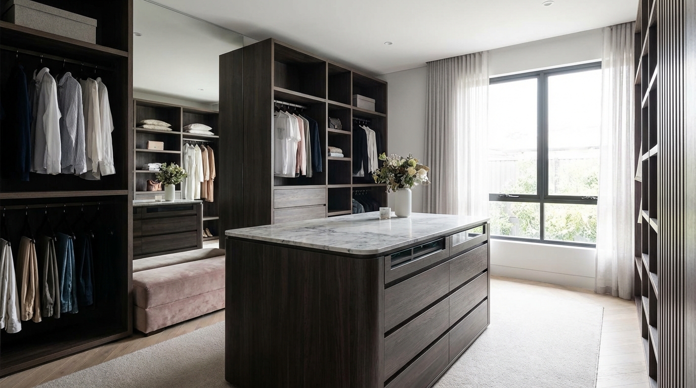 Wardrobe Island Design Perth: Smart Walk-In Wardrobe Islands | Joyce Kitchens